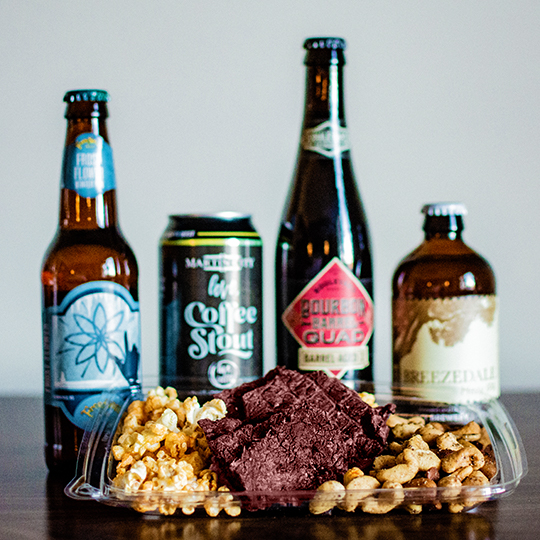 Our seasonal snack pack features local brews and snacks. Perfect for the end of a hard day's work.